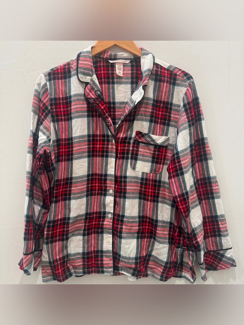 Victoria's Secret Red, Black & White Plaid Button-Down Pajama Shirt Size M